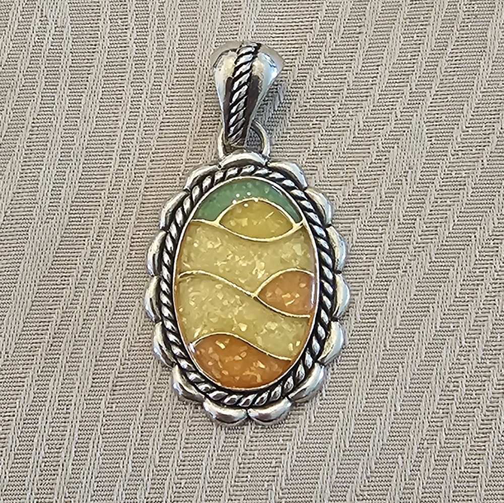 Vintage Carolyn Pollack Rios Sterling Silver Pendant with Crushed Stones